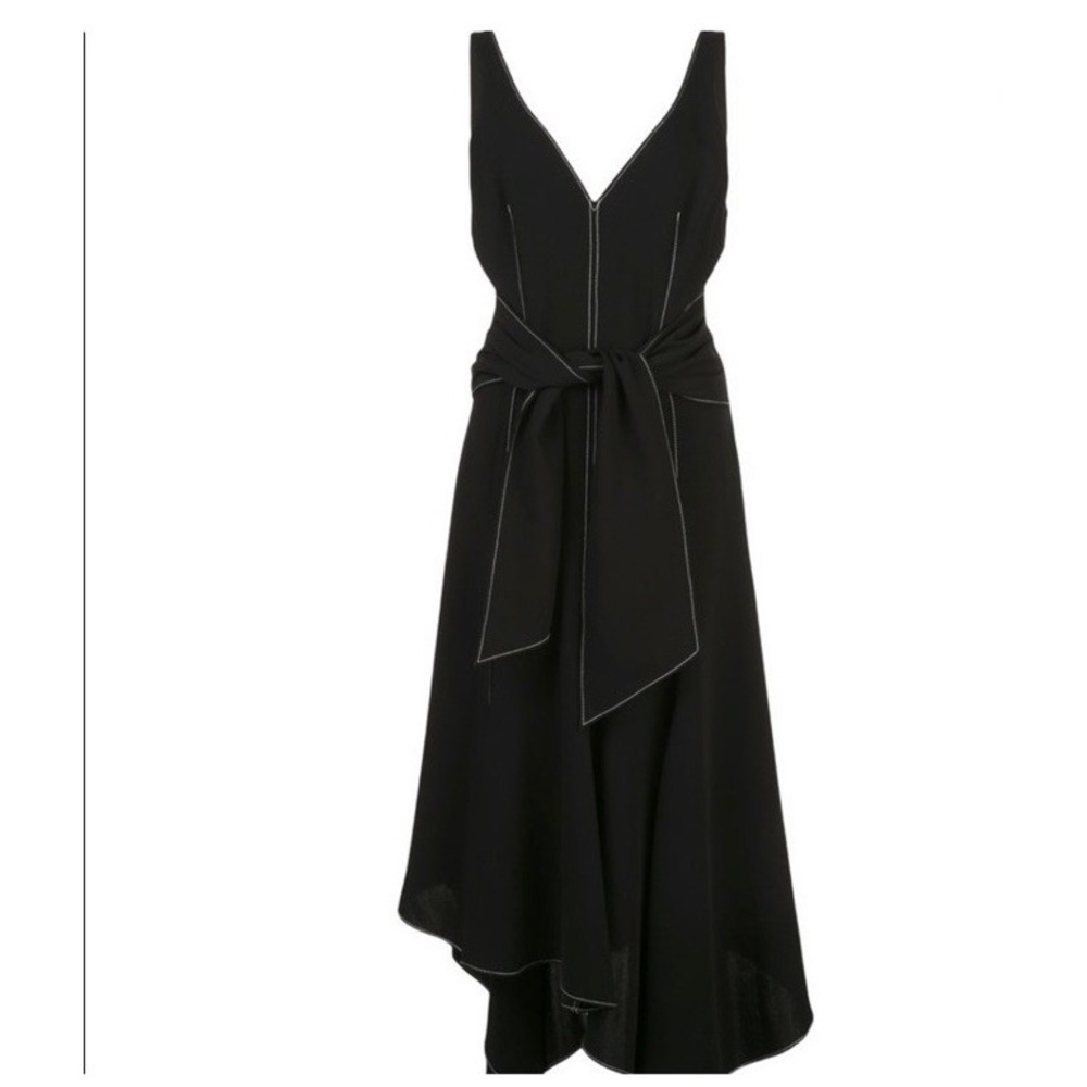 Cinq à Sept Stasia Tie Front Dress Size 4 Black Sleeveless Midi Women's